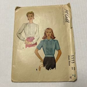 McCall Vintage 1940's Pattern #5553 Misses Blouse Size 14 HTF RARE